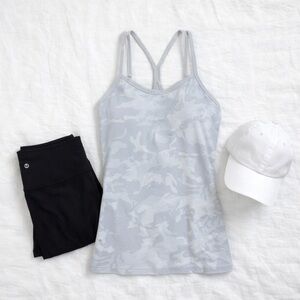 Lululemon Grey Camo Power Y Tank Shelf Bra Yoga Athletic Top Size 4